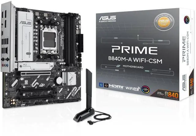 Alt view image 8 of 15 - ASUS PRIME B840M-A WIFI-CSM AMD AM5 B840 mATX motherboard, Advanced AI Ready, DDR5, PCIe 4.0 Ready, three M.2 slots, Wi-Fi 6E, 2.5Gb LAN, DisplayPort, HDMI, USB 5Gbps Type-C, BIOS FlashBack, Aura