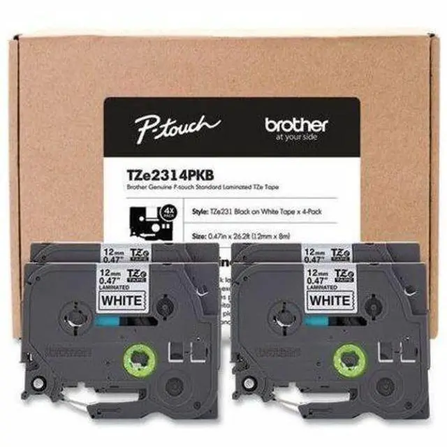Alt view image 8 of 8 - brother genuine ptouch, tze231 4 pack tape tze2314pkb "0.47" x 26.2 ft. 8m 4pack laminated ptouch tape, black on white, perfect for indoor or outdoor use, water resistant, tze2314pk, tze231