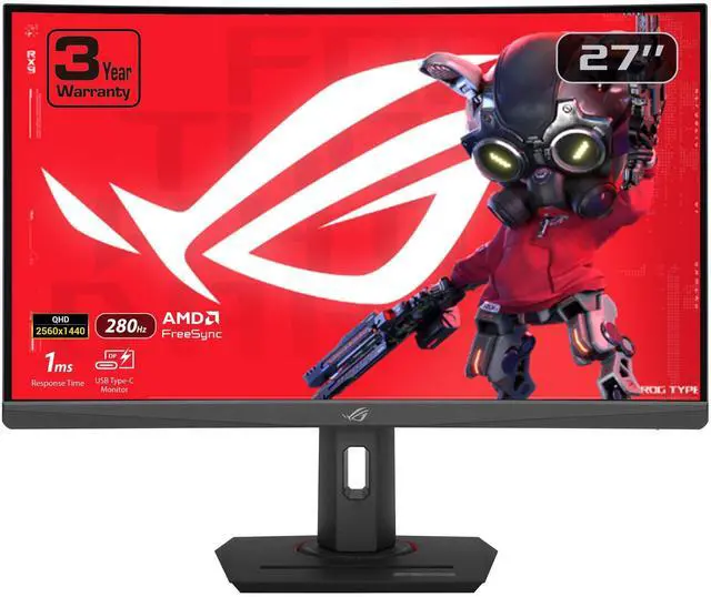 Main image of ASUS ROG Strix 27” 1440P USB-C Curved HDR Gaming Monitor (XG27WCMS) - QHD, 280Hz, 1ms, Fast VA, Extreme Low Motion Blur Sync, FreeSync Premium, DisplayWidget, Tripod Socket, AI Gaming