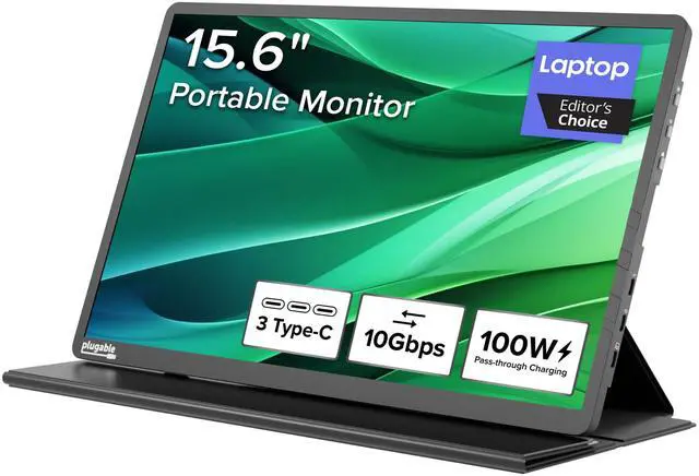 Alt view image 13 of 14 - Plugable USB C Portable Monitor 15.6 Inch, 100W Pass-Through Charging for Your Laptop Smartphone Tablet, 3x USB-C 10Gbps Hub FHD 1920x1080 IPS Travel Display 1.85lbs, Protective Case/Stand, USBC-PDMON