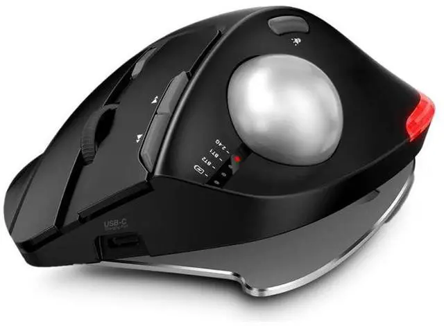 Alt view image 2 of 3 - Urban Factory ERGO Mouse - Wireless - Bluetooth/Radio Frequency - 2.40 GHz - Rechargeable - USB Type C - 4800 dpi - Trackball - 8 Button(s)