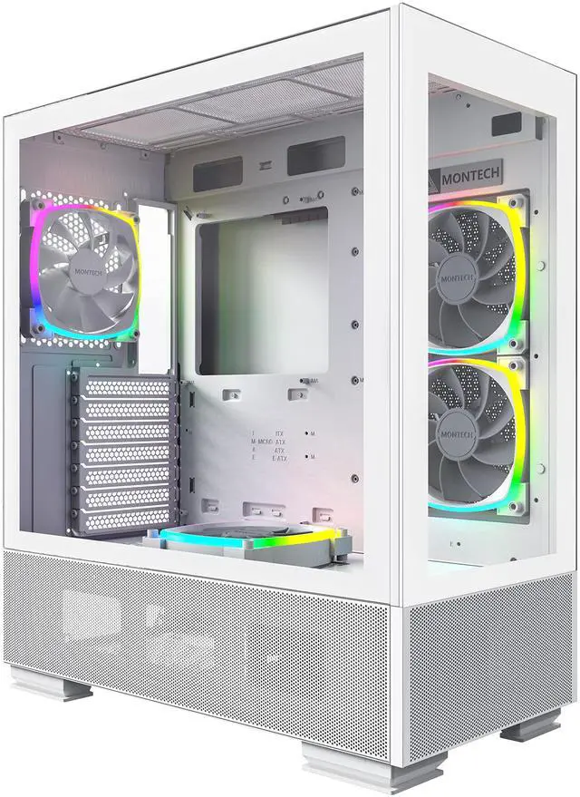 Alt view image 8 of 8 - Montech Sky Two, Dual Tempered Glass, 4X PWM ARGB Fans Pre-Installed, ATX Gaming Mid Tower Computer Case, Type C, High Airflow Performance- White