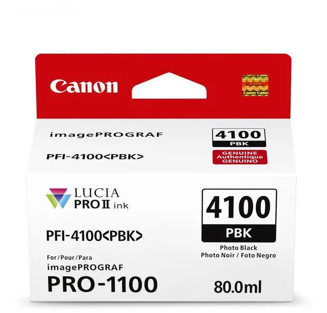 Alt view image 3 of 3 - Canon PFI-4100 80ml Pigment Ink Tank for imagePROGRAF PRO-1100 Printer, Photo Black