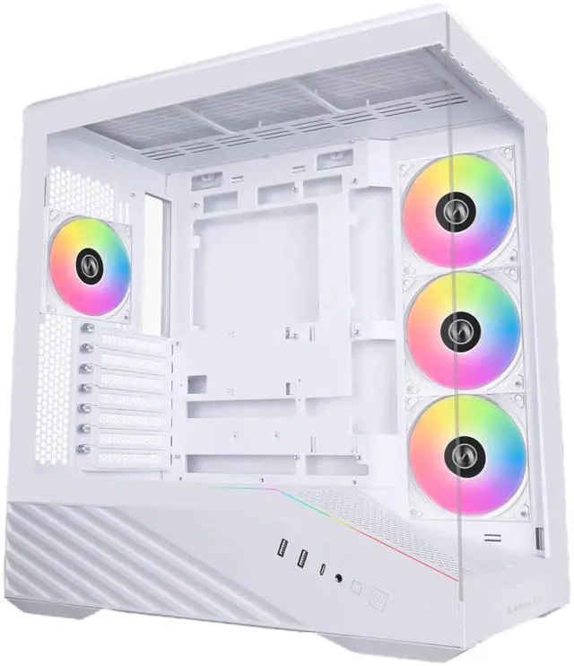 Alt view image 8 of 8 - Lian Li V100 ATX Mid-Tower PC Case, 4 x 120mm ARGB PWM Fans  Pre-Installed, LED RGB Strip, Display Platform with Tempered Glass, Support 420mm GPUs, 360mm Radiator, Optimized Airflow - White (V100RW)