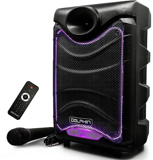 Alt view image 13 of 13 - Dolphin SP-850RBT Portable Bluetooth Speaker with Lights and Handheld Microphone