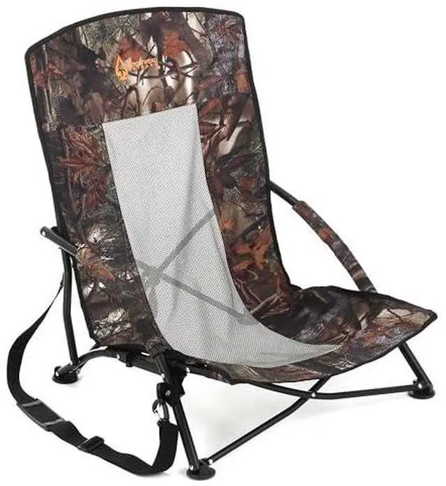 Alt view image 2 of 2 - ARROWHEAD OUTDOOR Portable Folding Turkey Hunting Blind Chair with Padded Armrest, No-Sink Feet and Shoulder Strap, Camouflage, Low Profile, Mesh Seat