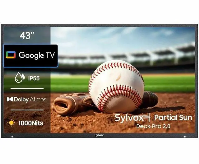 Alt view image 8 of 8 - SYLVOX Outdoor Smart TV, 43" Google TV with Dobly Atmos, Google Assistant, 4K 1000nits Outside Television, IP55 Waterproof TV for Partial Sun (Deck Pro 2.0 NEW)
