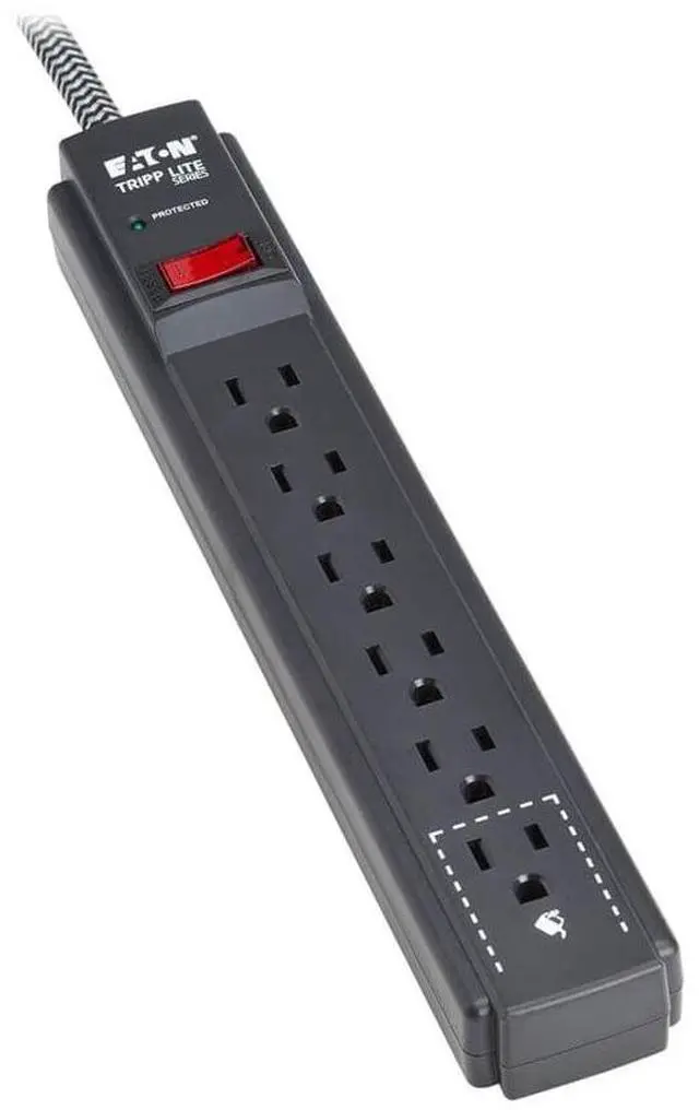 Alt view image 8 of 8 - Eaton Tripp Lite Series Protect It! 6-Outlet Surge Protector - 5-15R Outlets, 1200 Joules, 10 ft. (3 m) Braided Cord, Black - Black - NEMA 5-15P - 6 x NEMA 5-15R - 1800 VA - 1200 J - 120 V AC Input -