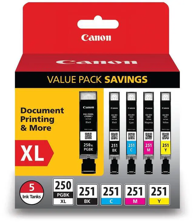 Alt view image 6 of 12 - Canon PGI-250XL CLI-251 Cartridges 6432B011 5 Pack CMYK