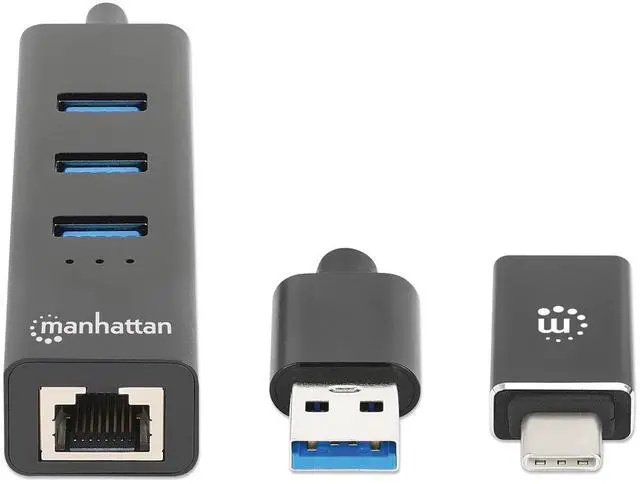Main image of Manhattan 3-Port USB 3.0 Type-C/A Combo Hub with Gigabit Ethernet Network Adapter 180894