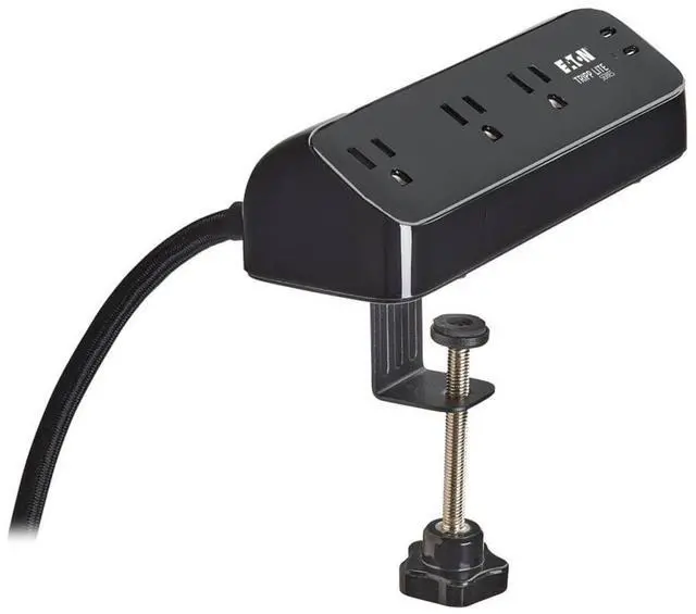 Alt view image 8 of 9 - Eaton Tripp Lite Series Protect It! 3-Outlet Surge Protector with 2 USB-C Ports - 5-15R Outlets, 900 Joules, 30W PD Charging, Desk Clamp, 10 ft. (3 m) Braided Cord, Black - Black - NEMA 5-15P - 3 x NE