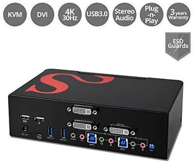 Alt view image 11 of 11 - SIIG 2-Port DVI Dual-Link Smart Console KVM Switch with USB 3.0 and Multimedia Ports