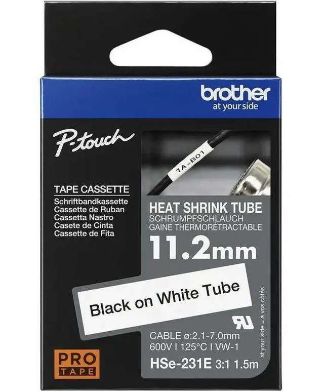 Alt view image 7 of 8 - Brother Laminated Tape for P-touch Label Marker - - DiameterTape - Black on White - Laminated - Heat-shrinkable - For Label Maker - 1 Each