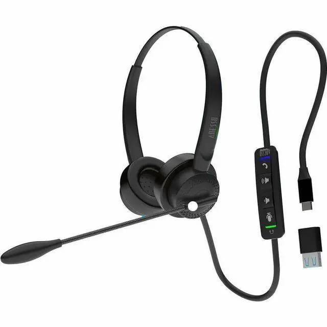 Alt view image 15 of 16 - Adesso Xtream P4T-TAA Headset with Push to talk, Volume +/-, Answer/End Call Controls - Stereo - USB Type C, USB Type A - Wired - 30 Ohm - 20 Hz to 20 kHz - Over-the-head, Over-the-ear - Binaural - Su