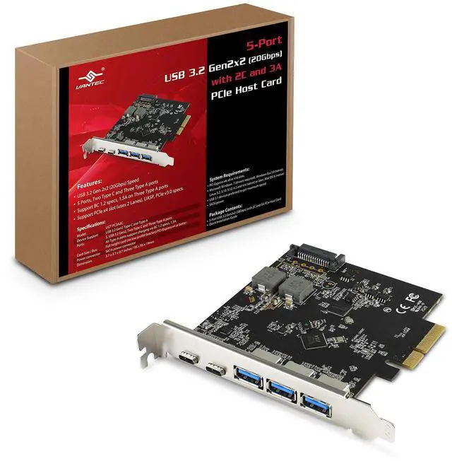 Alt view image 8 of 8 - Vantec 5-Port USB 3.2 Gen2x2 (Total 20Gbps) with 2C and 3A PCIe Host Card (UGT-PC3A2C), Full Height