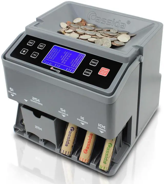 Alt view image 8 of 8 - Cassida C300 Professional USD Coin Counter, Sorter and Wrapper/Roller, 300 coins/min, with Quickload and Printing-Compatible,Gray