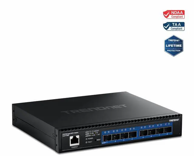 Alt view image 5 of 5 - TRENDnet 8-Port 10G Layer 2 Managed SFP+ Switch TL2-F7080 8 x 10G SFP+ Ports Web-Based Management NDAA + TAA Compliant 160Gbps Layer 2 Hub Ethernet Splitter