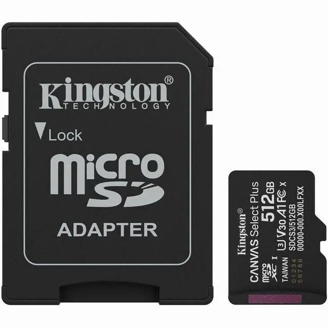 Alt view image 2 of 2 - Kingston Canvas Select Plus 512 GB Class 10/UHS-I U3 V30 microSDXC 1 SDCS3512GB