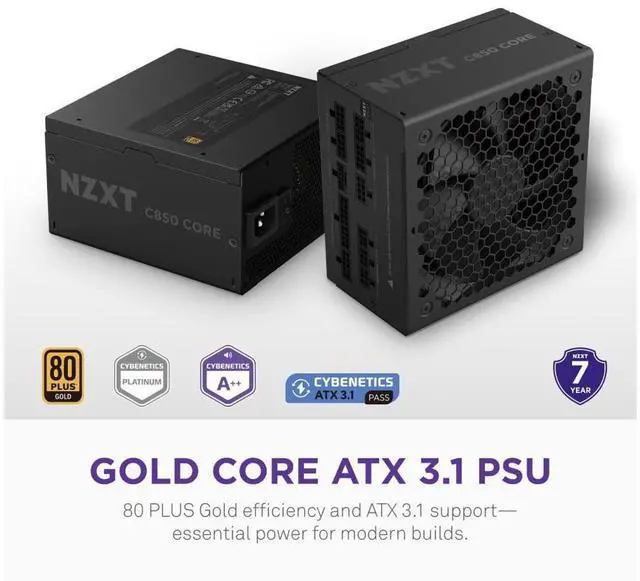 Alt view image 8 of 9 - NZXT C850 Gold Core 80Plus Gold Fully-modular ATX 3.1 Power Supply, US Power Cord