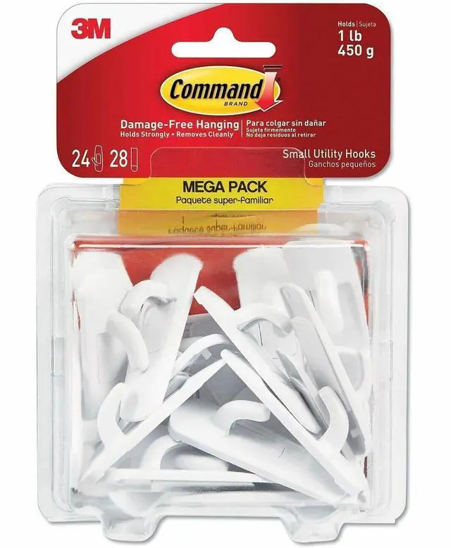 Alt view image 15 of 15 - Command General Purpose Hooks 1lb Capacity Plastic White 24 Hooks 28 Strips/Pack