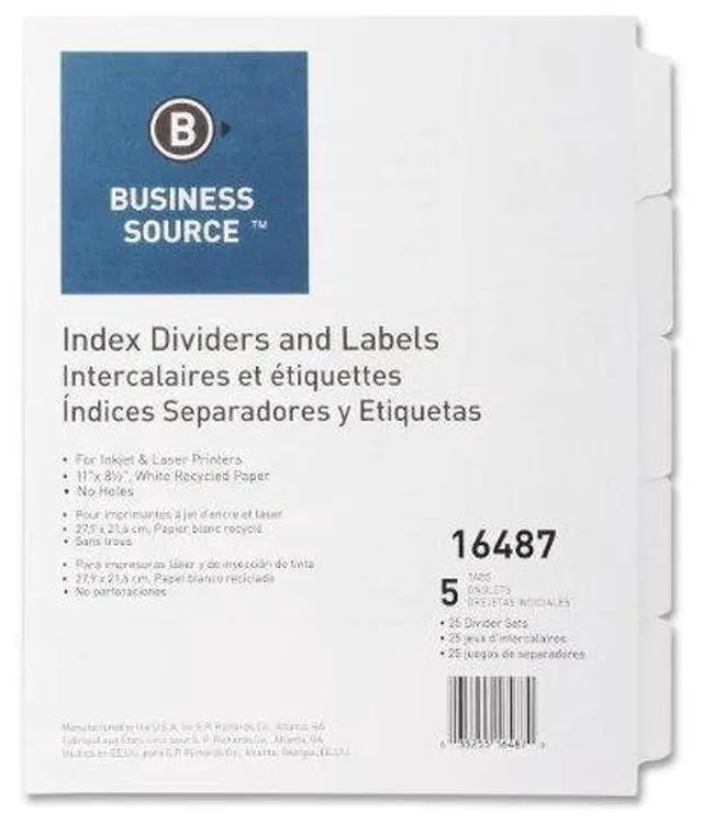 Alt view image 6 of 6 - Business Source Index Dividers Unpunched 5-Tab 25 Sets/BX White 16487