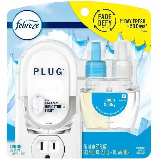 Alt view image 3 of 3 - Febreze Plug In Air Freshener And Odor Eliminator, Scented Oil Refill And Oil Warmer, Linen & Sky, 1 Count