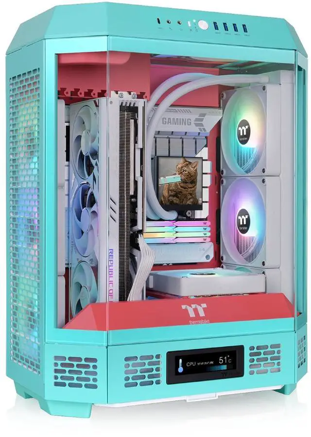 Alt view image 7 of 8 - Thermaltake Tower 600 Mid Tower; 2x140mm CT Fans Included; 420mm Radiator Support; 400mm GPU Clearance; Hidden Connector Support; Rotatable PCIe Slots; Mint Strawberry; CA-1Z1-00MLWN-00