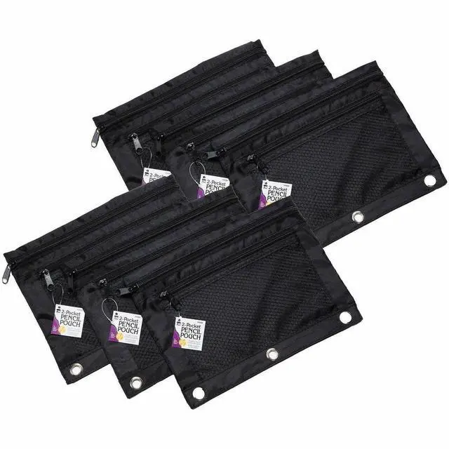 Alt view image 6 of 6 - Pencil Pouch - 2 Pocket with Mesh Front - Black - 6/Bag