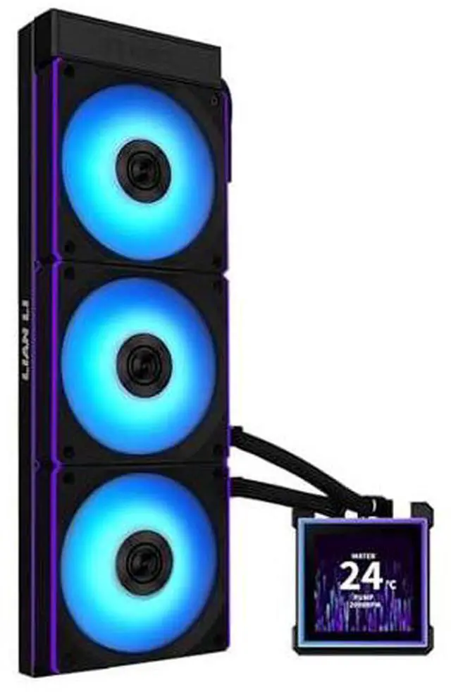 Alt view image 8 of 8 - Lian Li Hydroshift II-S 360 CL ARGB Liquid CPU Cooler - 360mm AIO - 3.4" IPS LCD Square Screen - Daisy-Chain - Low-Noise - Intel LGA 1851/1700, AMD AM5/AM4 - 3X CL120 ARGB Fans - Black (HS2LCDS36CB)