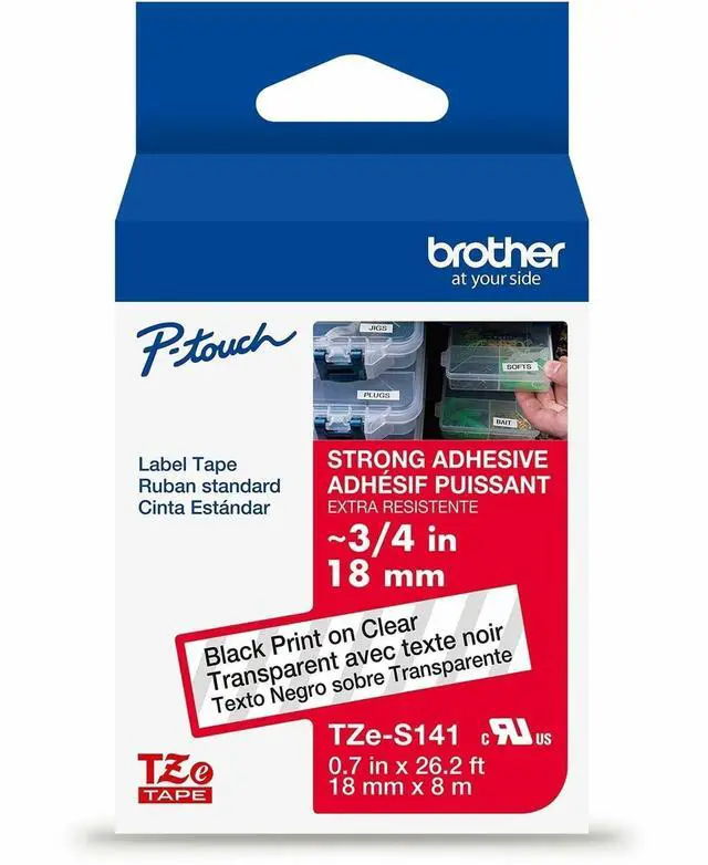 Alt view image 8 of 8 - Brother Genuine P-touch TZeS141 BK on CLR Label Tape Strong Adhesive Lam. 18mmX8m