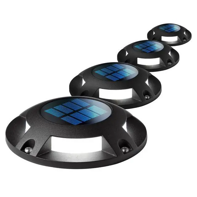 Alt view image 3 of 6 - Home Zone Security Solar Deck Lights - Outdoor Solar Dock and Driveway Path Lights, Weatherproof with No Wiring Required, Black (4-Pack)
