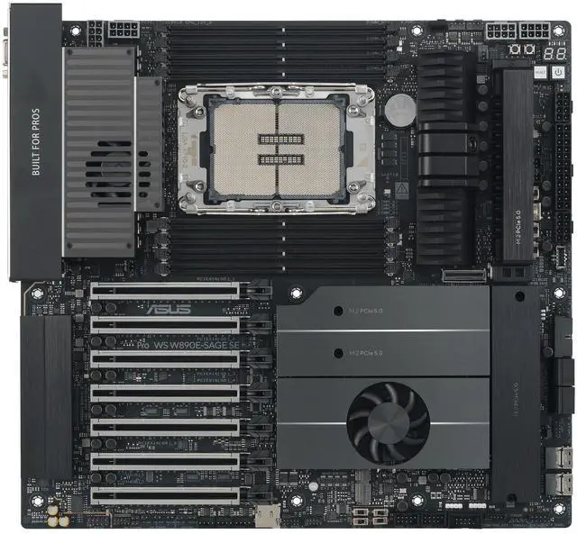 ASUS Pro WS W890E-SAGE SE Intel W890 (LGA 4710-2) EEB workstation motherboard, PCIe 5.0 x16, M.2, MCIO, SlimSAS, 2x 10Gb LAN, Server-grade Remote Management, 16+(2+2)+1+2 stages, USB4, USB Type-C