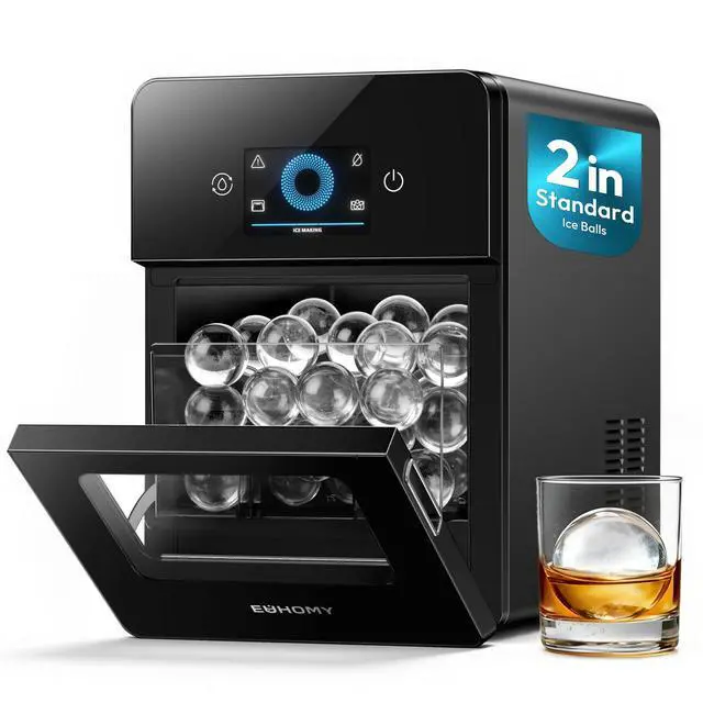 Alt view image 8 of 8 - EUHOMY 2" Ice Ball Maker Countertop, 4Pcs Ready in 40Mins, 144Pcs/day, Self-Cleaning Sphere Ice Maker Machine with Crystal Clear Ice, Round Ice Cube Maker for Whiskey & Bourbon