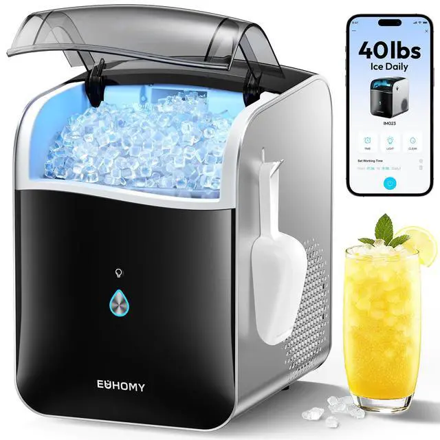 Alt view image 8 of 8 - EUHOMY Smart Nugget Ice Maker Countertop, Pebble Ice Maker Machine with APP Control, 40lbs/24H, Ready in 7 Mins, Self-Cleaning, Portable Sonic Ice Makers with Hanging Ice Scoop for Home/Kitchen/Office