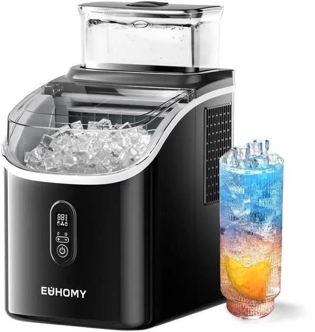 Alt view image 10 of 10 - EUHOMY Ice Cube Maker Machine Countertop with External Water Tank, 2 Ways to Add Water, 34Lbs/Day, 16Pcs Ready in 7 Mins, Auto-Cleaning, with Ice Scoop & Basket, for Home/Kitchen/Office/Bar (Black)