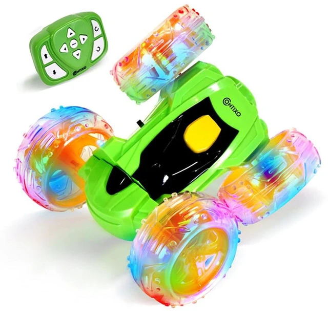 Alt view image 11 of 13 - Contixo SC3 RC Car Stunt Racer, Wheels Flip & Rotate 360°, Fast Remote Control Toy Car for Kids, AWD, 2.4GHz, Rechargeable Battery, Lights Up - Green