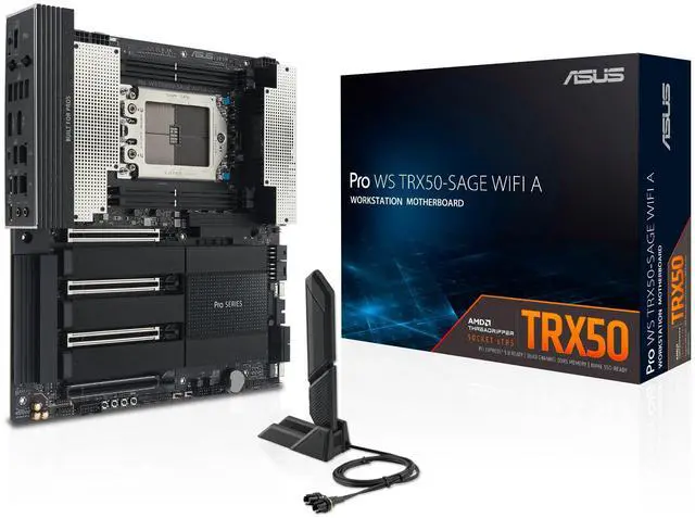 Alt view image 8 of 8 - Asus Pro WS TRX50-SAGE WIFI A Workstation Motherboard - AMD TRX50 Chipset - Socket sTR5 - SSI CEB - Ryzen 7, Ryzen 9 Processor Supported DDR5 SDRAM Maximum RAM - DIMM, UDIMM - 4 x Memory Slots - Gigab