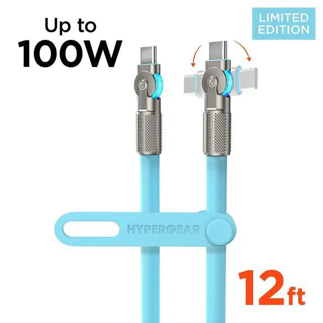 Alt view image 8 of 8 - HyperGear Chunky180° 100W USB-C to USB-C Rugged Fast Charge Cable 12ft Blue