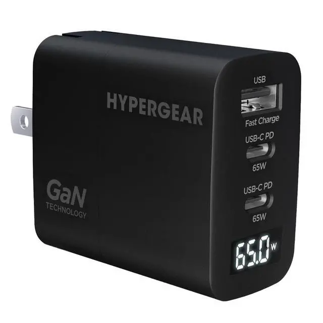 Alt view image 8 of 8 - HyperGear SpeedBoost 65W USB-C PD Tri-Port GaN Laptop Charger with PPS and Digital Display