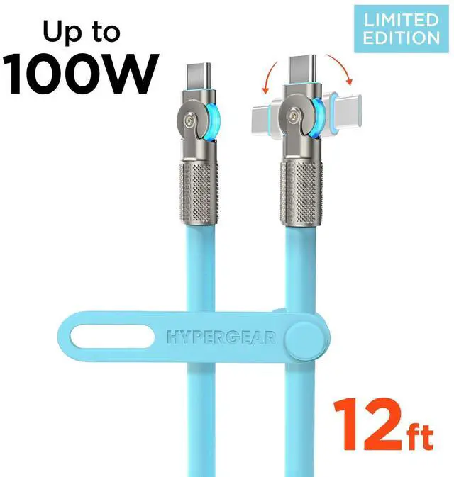 Alt view image 9 of 9 - HyperGear Chunky180° 100W USB-C to USB-C Rugged Fast Charge Cable 12ft Blue