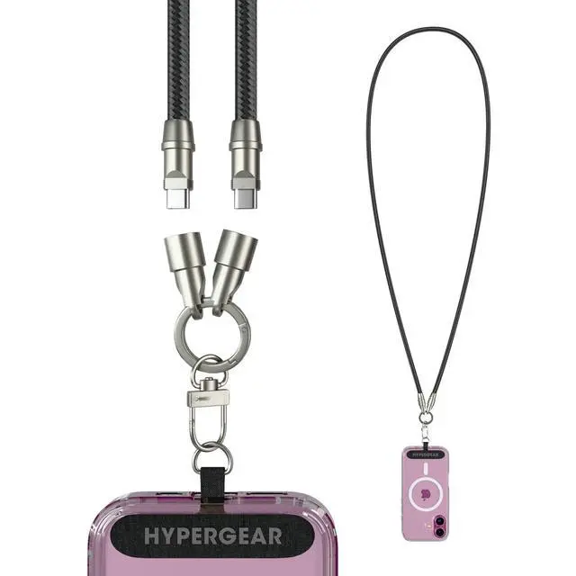 Main image of Hypergear 16280 4 Ft. TECHcessories 2-in-1 Universal Crossbody Phone Strap and 60W USB-C Charging Cable - Black
