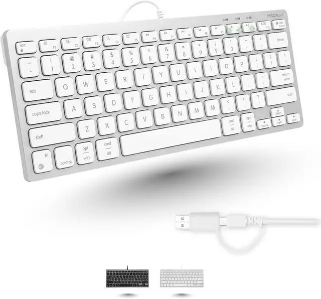 Alt view image 8 of 8 - Macally Compact Mac Keyboard with Dual Plug - Cable Connectivity - Compact - USB Type C, USB Type A Interface - 78 Key(s) - Volume Control, Brightness, Mission Control, Media Control, Command, Option,