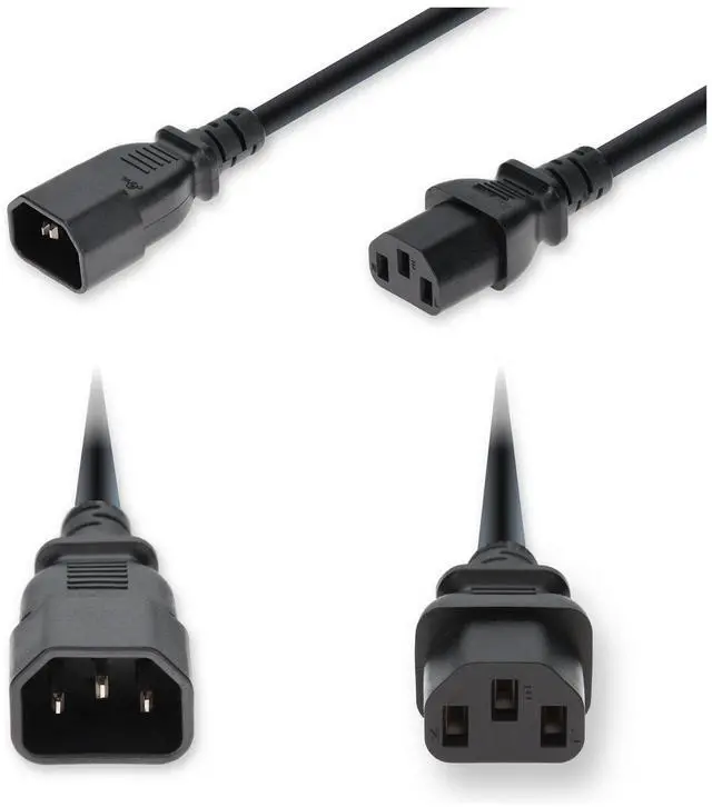 Alt view image 2 of 2 - AddOn 6ft C14 Male to C13 Female Standard Commercial 18 AWG 250V at 10A PVC SJT Service Junior Thermoplastic Black Power Cable