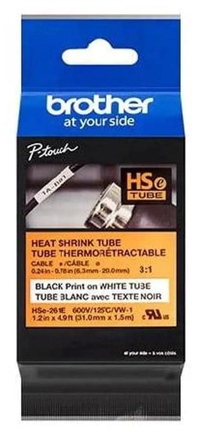 Alt view image 3 of 4 - Brother HSe-261E Black on White Heat Shrink Tube Tape, 31 mm (1.22 in.) - 59/64" Width x 59 1/16" Length x 25/32" Diameter - Rectangle - Black on White - 1 Each