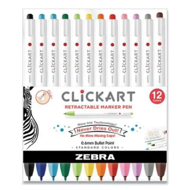 Alt view image 7 of 7 - Zebra Pen ClickArt Porous Point Pen Retractable Fine 0.6mm Assorted Ink 12 Pack