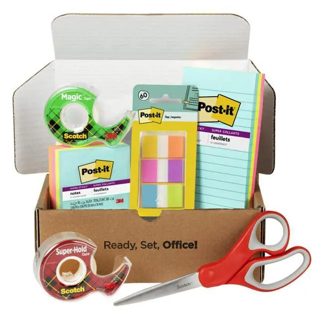 Alt view image 15 of 15 - Post-it® and Scotch® Brand Essentials Pack, Super Sticky Notes, Super Hold Tape, Magic Tape, Flags, and Scissors, School Supplies and Office Products