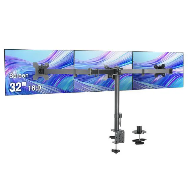 Alt view image 8 of 8 - Triple 32" Articulating Monitor Arm Mount-Black, Up to 32" , Max Load 17.6 lbs each, VESA Plate 75x75mm,100x100mm - Triple 32" Articulating Monitor Arm Mount-Black, Up to 32" , Max