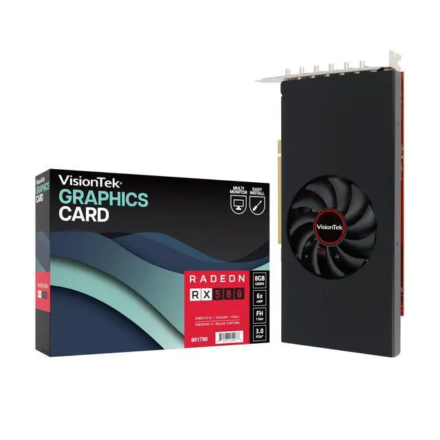 Alt view image 6 of 6 - VisionTek AMD Radeon RX 580 Graphic Card - 8 GB GDDR5 - 3840 x 2160 - 1.24 GHz Core - 256 bit Bus Width - PCI Express 3.0 x16 - DisplayPort - 6 x Mini DisplayPort - Mini DisplayPort - Fan Cooler - 3 Y