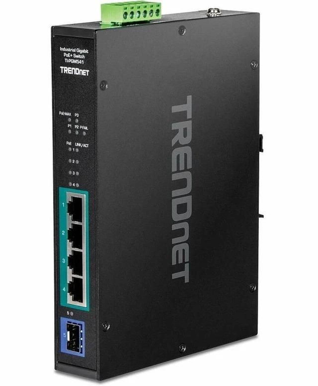 Alt view image 19 of 19 - TRENDnet 5-Port Industrial Gigabit PoE+ Switch, Wide Temperature Range -20° 65°C (-4° 149°F), DIN-Rail Switch, 50-55V DC, 4 x Gigabit PoE+ Ports, 1 x Gigabit SFP Slot, TI-PGM541, Black