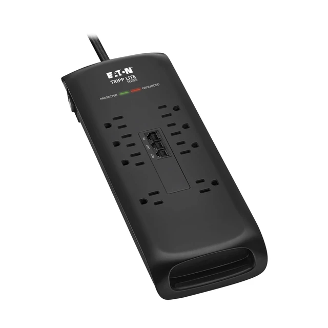 Alt view image 8 of 8 - Tripp Lite series Protect It! TLP88DBTEL 8-Outlets Surge Suppressor/Protector - Household Electronic, Computer, Printer, Stereo System, Lamp & Lighting, Workstation, Home Theater System - Black -